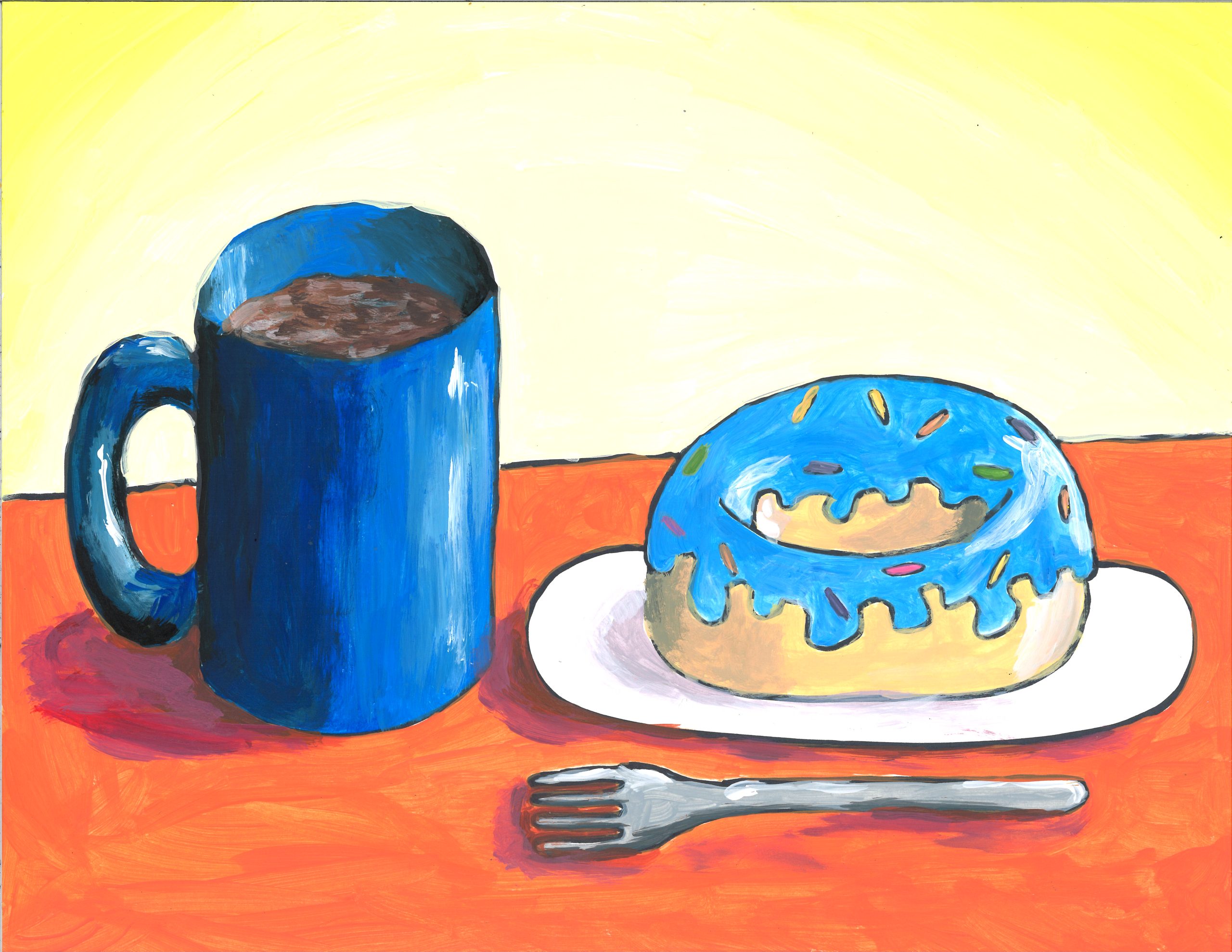 Painting of donut and coffee cup